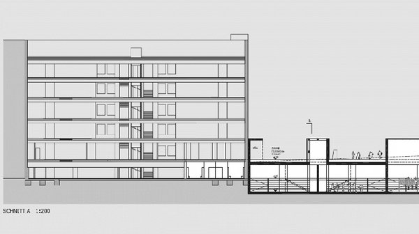 Schnitt Turnsaalzentrum BG/BRG Kriehubergasse - © ARTEC Architekten Schnitt Turnsaalzentrum BG/BRG Kriehubergasse