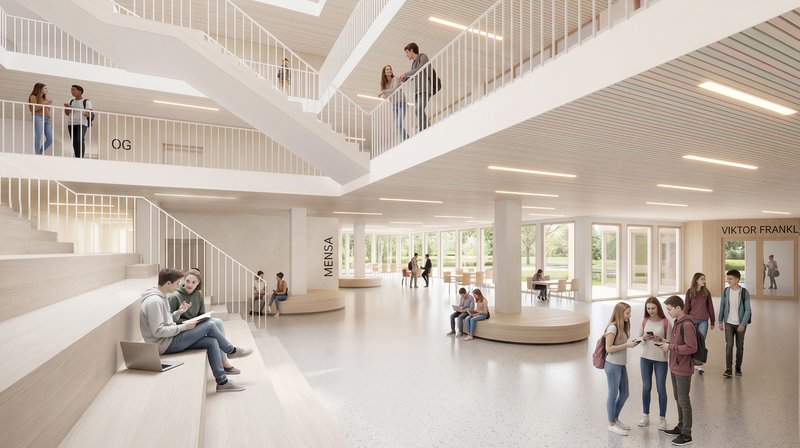 Visualisierung des neuen Bildungscampus Hubertusstraße